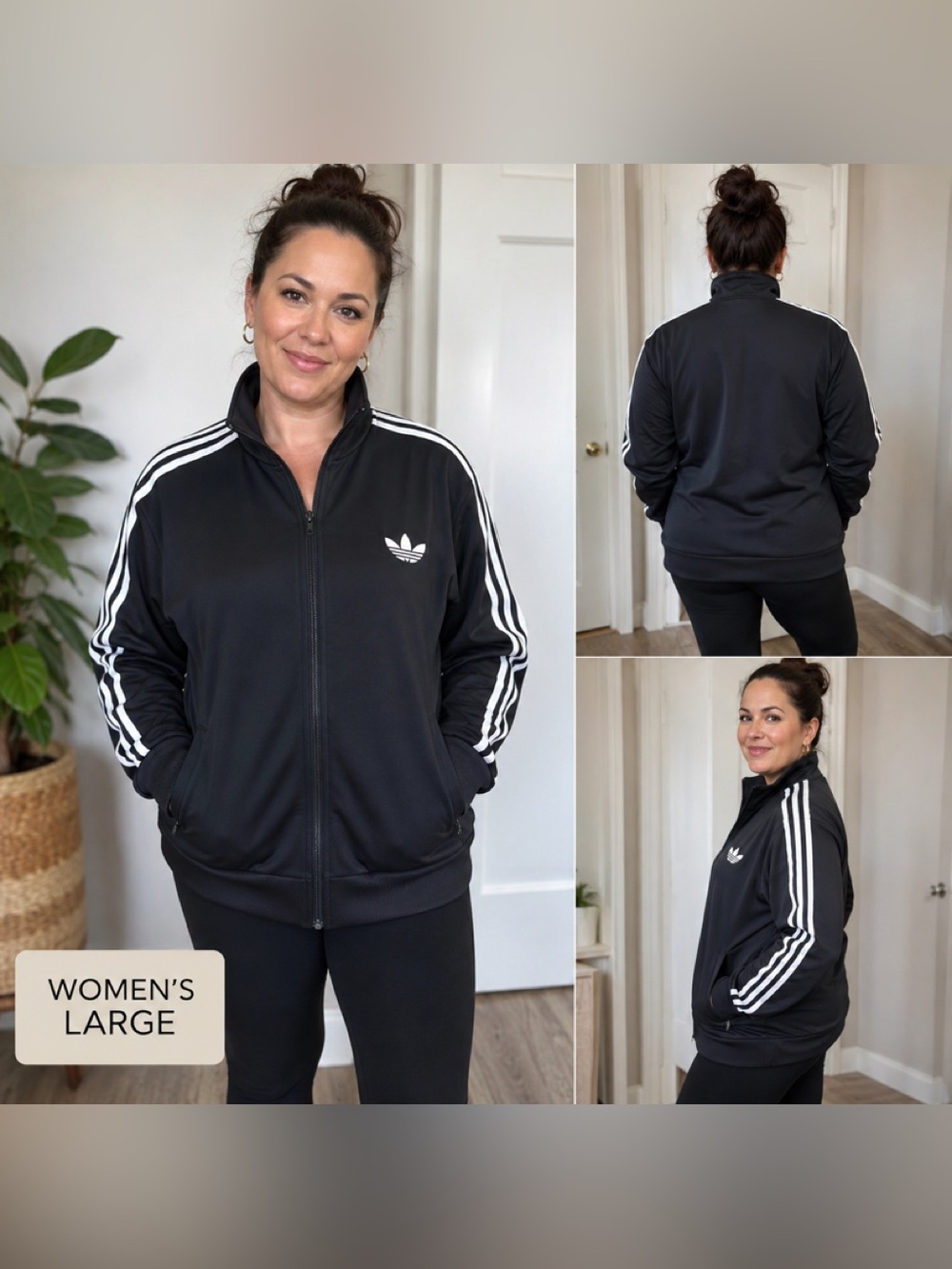 adidas Black Women's Trefoil Track Jacket with White Stripes